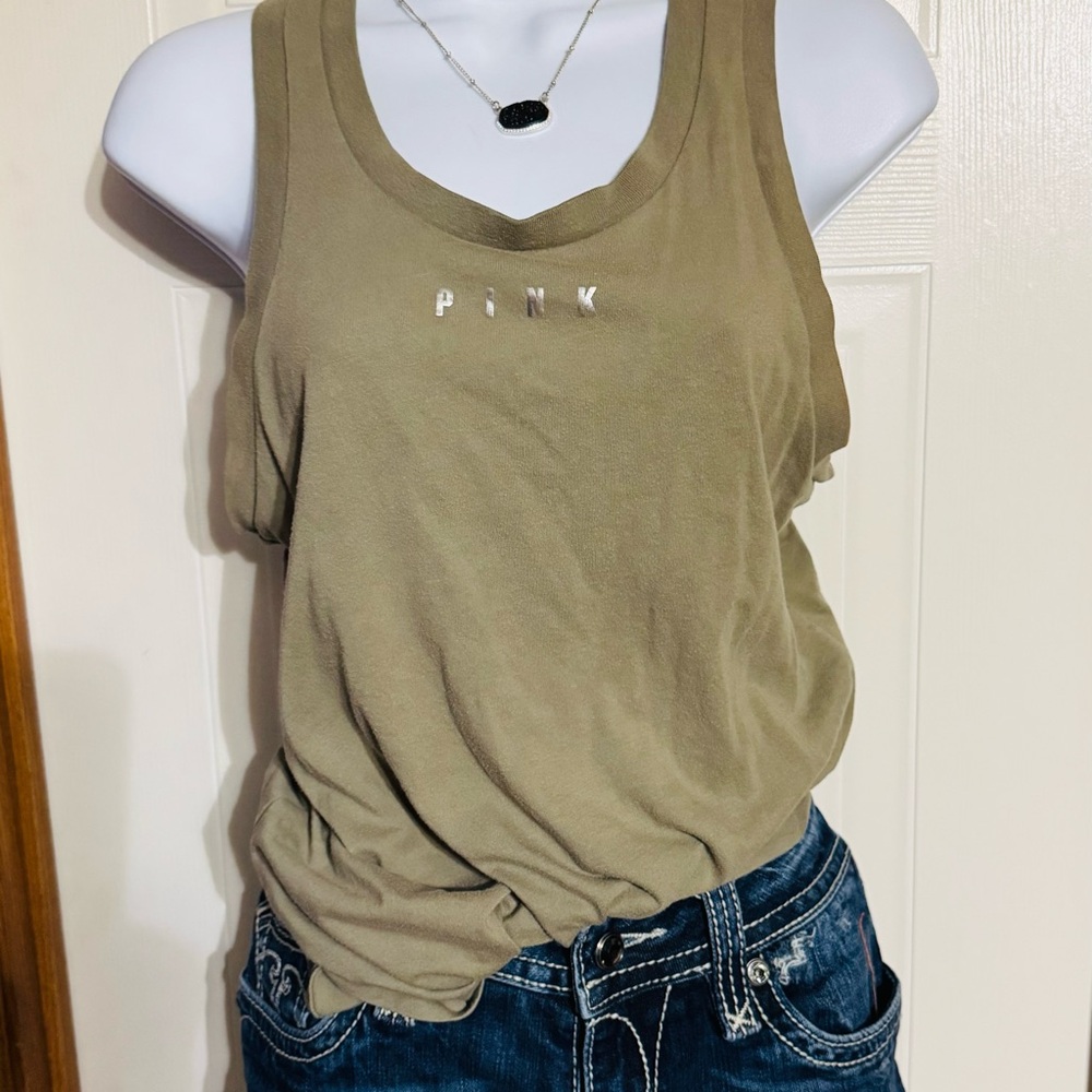 💚 VS PINK Bling Sequin Green Olive Tank Top 💚 - Picture 2 of 6